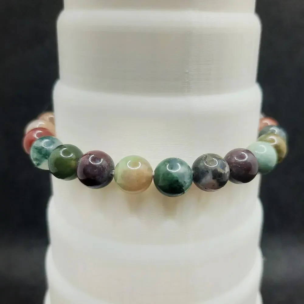 Indian Agate Beaded Bracelet Artisan Gemstone 8mm Stretch Stackable Boho Earthy